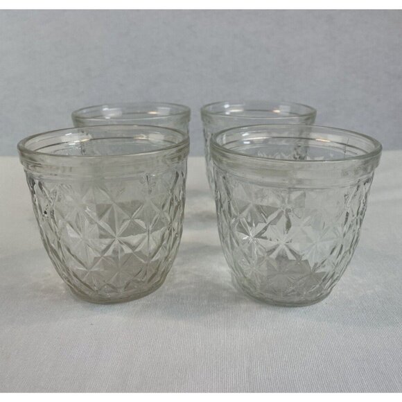 Vintage Ball Quilted Crystal Glass Jelly Jars 3" Tall 2 3/4" Opening Lot of 4 - Picture 1 of 8